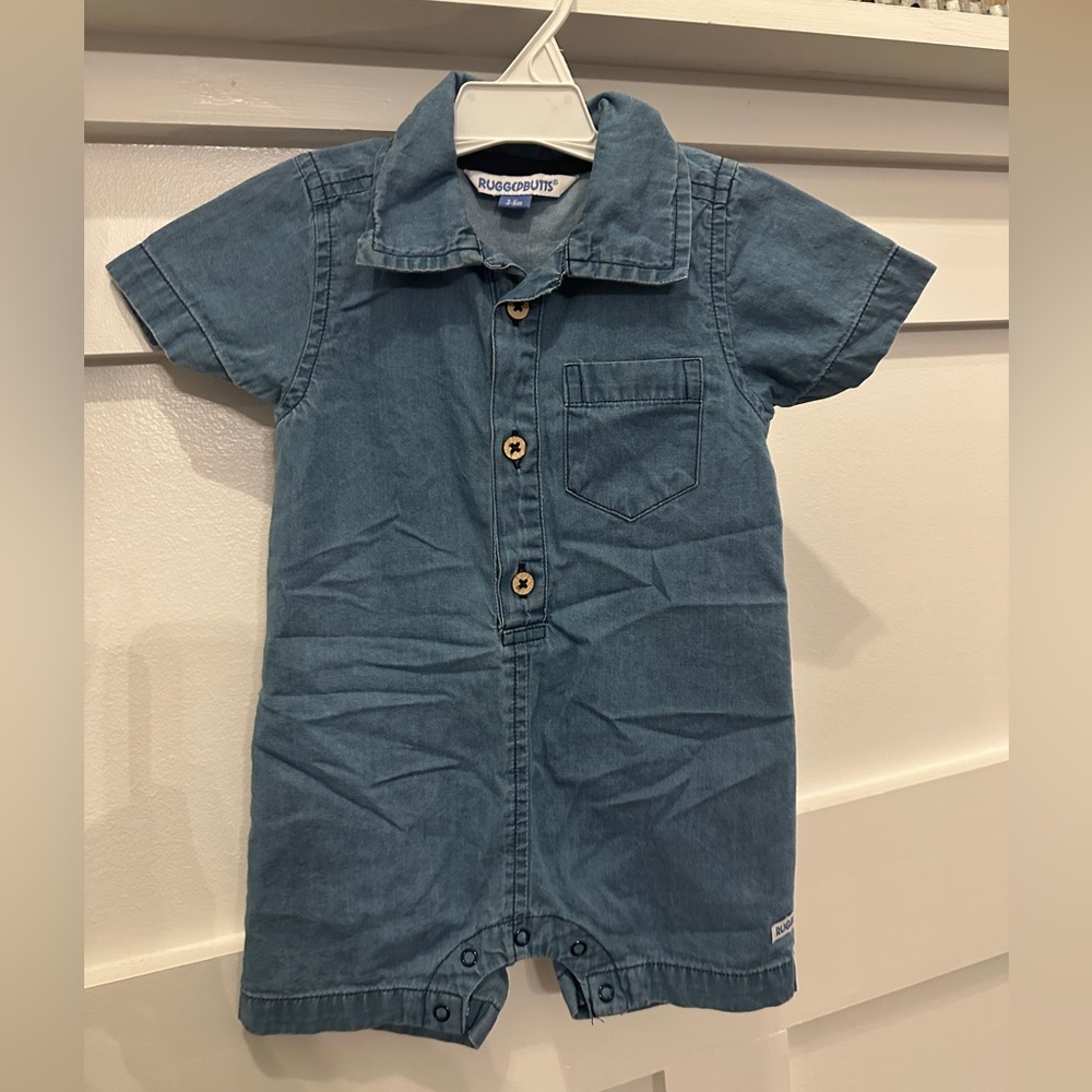 Blue Baby Boy Soft Denim Rugged Butts Romper NWOT 3-6m 3m 6m - Picture 6 of 6